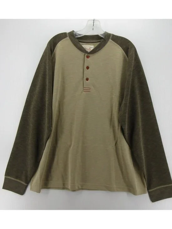 Remington Shirt XXL Green Henley Pullover Colorblock Raglan Knit NEW