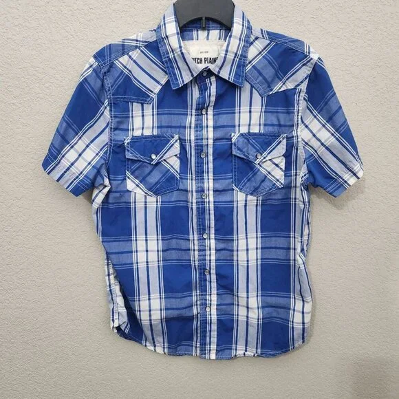 Ditch Plains Blue & White Plaid Short Sleeve Button-Up Western Shirt M