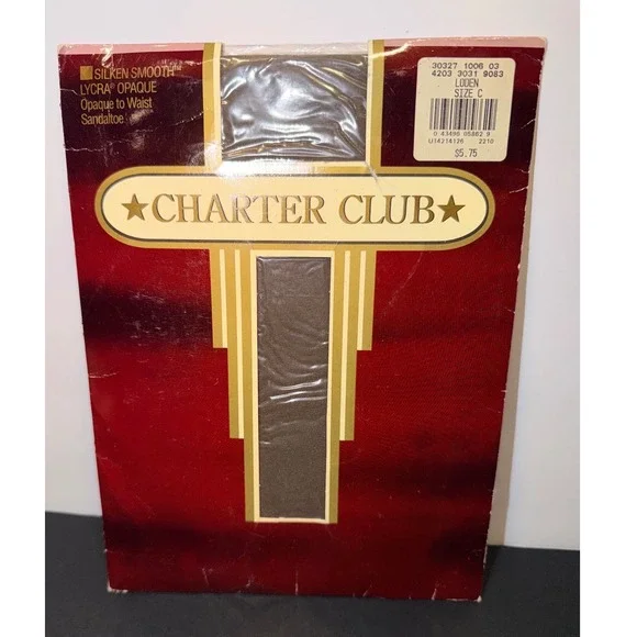 Charter Club Silken Smooth Lycra Opaque Tights Loden Green Sz C Vintage NIP