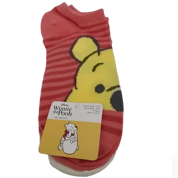 Disney Winnie the Pooh No Show Socks 5 Pairs Shoe Size 4-10