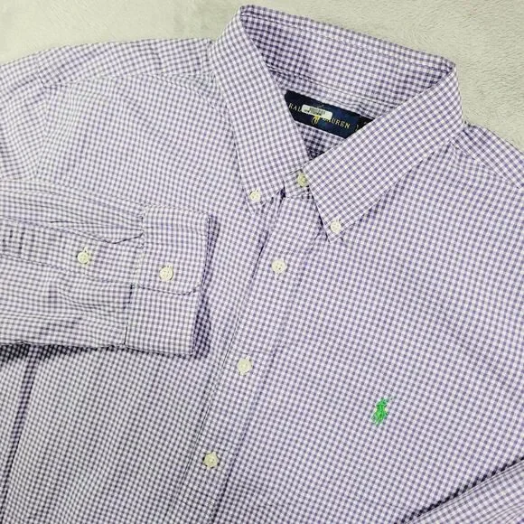 Ralph Lauren Shirt Mens 2XL Purple Check Long Sleeve Button Down Cotton Logo