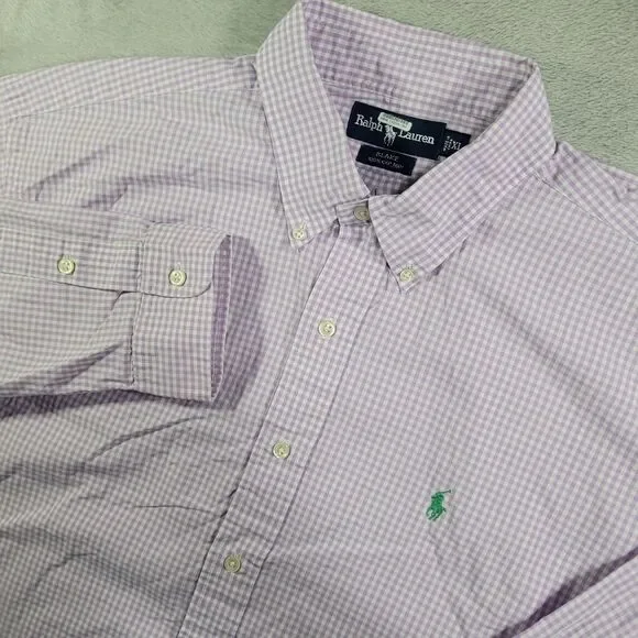Ralph Lauren Shirt Mens XL Purple Check Long Sleeve Blake Button Down Cotton