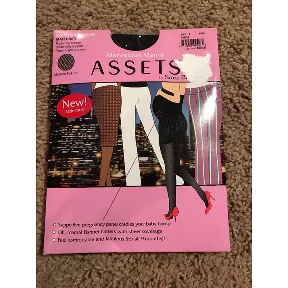 New ASSETS MARVELOUS MAMA Maternity Pantyhose Size 1‎ Black Fishnet