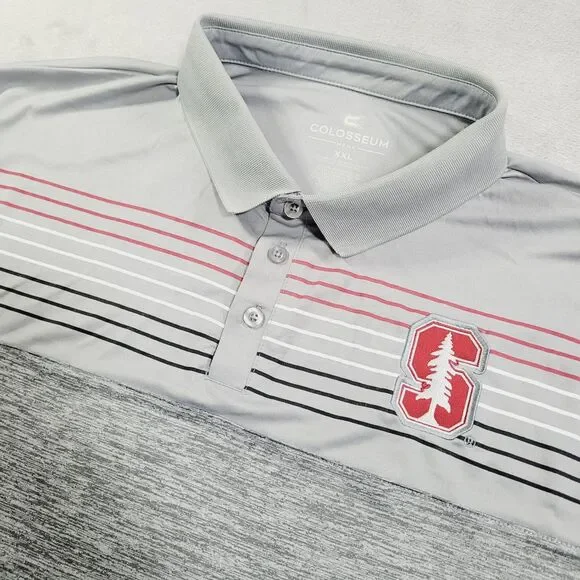 Stanford Cardinal Shirt Mens 2XL Gray NCAA Football Colosseum Polo Performance