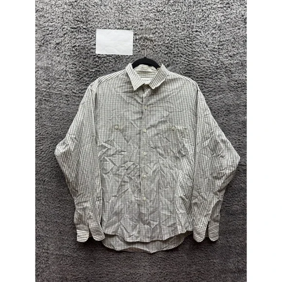 Yves Saint Laurent YSL Check Long-Sleeve Button-Up Shirt Off-White Mens Size L