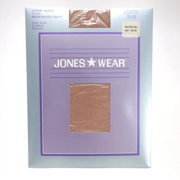NOS Jones Wear Sheer Pantihose Medium/Tall Soft Beigh Sandalfoot‎ Reinforced NEW
