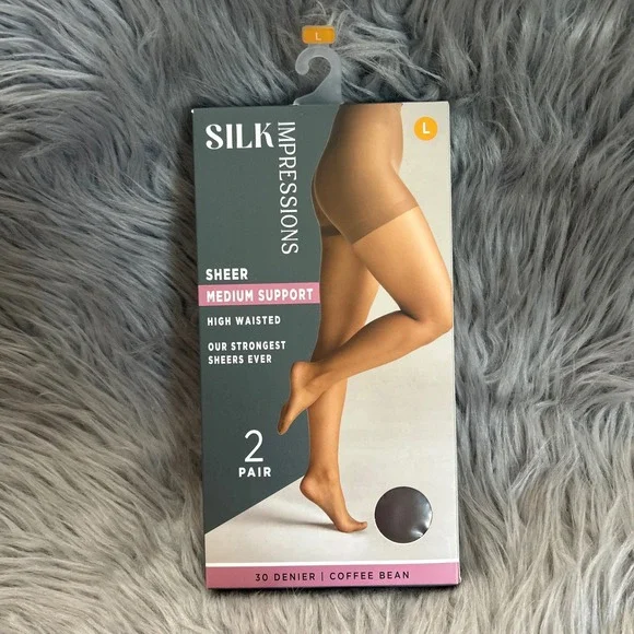 Silk Impressions Sheer Medium Support Womens Size Large Coffee Bean High Waisted