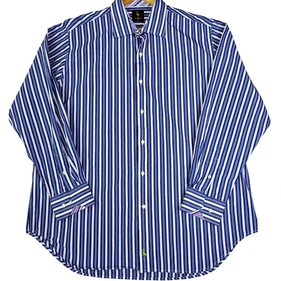 Tailorbyrd‎ Mens XXL Button Down Dress Shirt Blue & White Stripe 100% Cotton