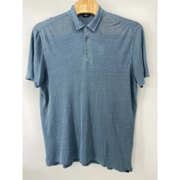 Faherty Polo Men 2XL Deep Marine Blue Linen Polo Coastal Luxury Light Vacation