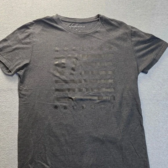 Aeropostale Mens Large Gray 87 Flag Stars Stripes Graphic‎ T-Shirt Short Sleeve