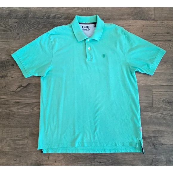 Men's sz XL Izod Heritage Polo‎ Mint Green Short Sleeve 100% Cotton Pique Shirt