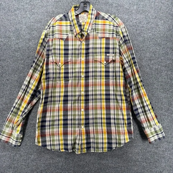 Vintage Lucky Brand‎ Shirt Mens L Sportwear Plaid Button Up Western Rodeo Cowboy