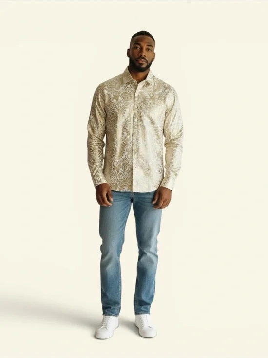 Consequence Men's Gold Paisley Dress Shirt, Size XL,‎ MSRP $60