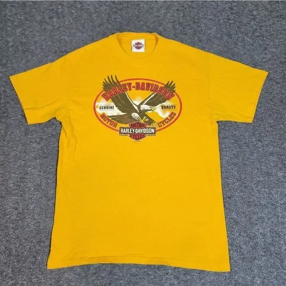 Harley-Davidson Eagle Graphic T-Shirt Medium Yellow Roadrunner San Benito Texas