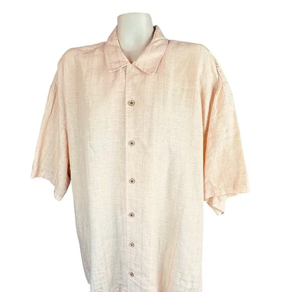 Tommy Bahama 100% Linen Peach Shirt‎ Short Sleeve Relaxed Summer Men's Size 2XL