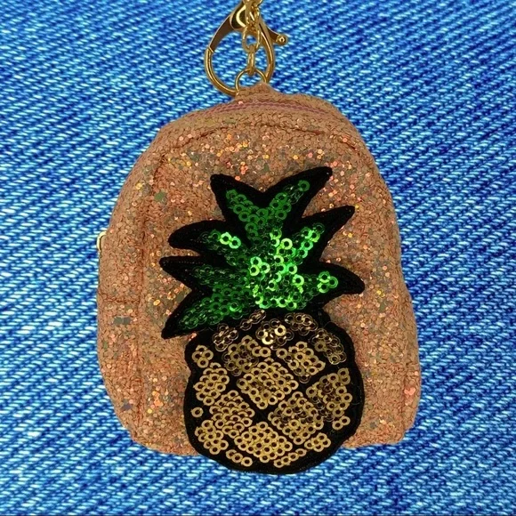 Handmade Glitter pineapple coin bag charm‎ keychain in pink