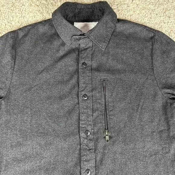 Reign‎ Storm Mens Small Button Front Shirt Gray Heather 100% Cotton Casual