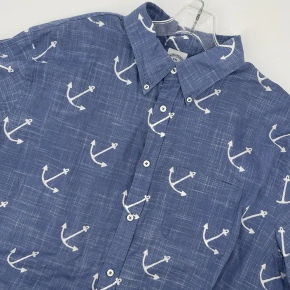 Brooks Brothers Anchor Print Shirt XXL Regent Fit‎ Blue Nautical Button Front