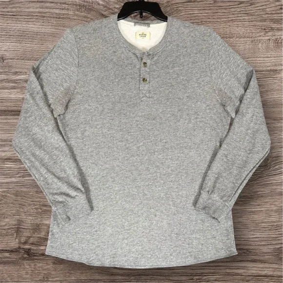 Marine Layer Henley Shirt Mens Large Long Sleeve Casual‎ Pullover Heather Gray
