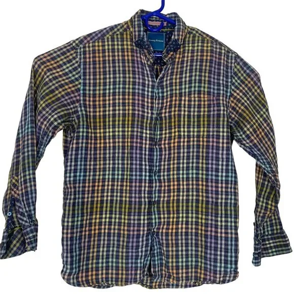TOMMY BAHAMA Men Linen Shirt Button Long Sleeve Sz L Multicolor Casual Work 19-4
