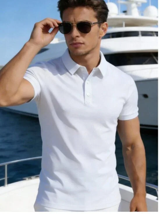 Polo by Ralph Lauren Large CUSTOM FIT White Polo Shirt Banded Sleeve No Rider