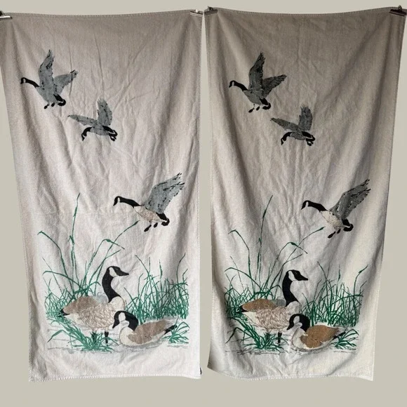 Vintage R.A. Briggs Canadian Geese Bath Towel Set 2 Cotton Made in USA Wildlife