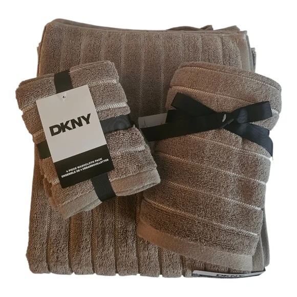 DKNY Luxury Textured Bath Towel Set Neutral taupe/beige New