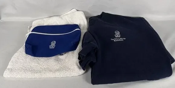 Vintage RITZ-CARLTON Bath Towel,sweat Shirt,blue Pouch