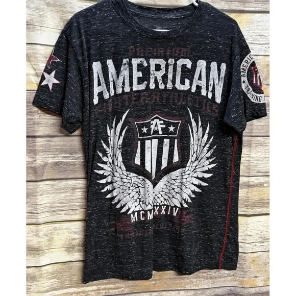 American‎ Fighter by Affliction Men's Small Heathered Black T-Shirt Short Sleeve