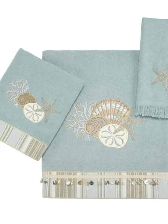 Coastal Shell Embroidered Bath Towel Set