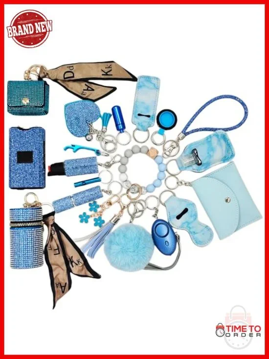 Keychain Set with Whistle Bottle Opener Card Holder Wristlet Strap