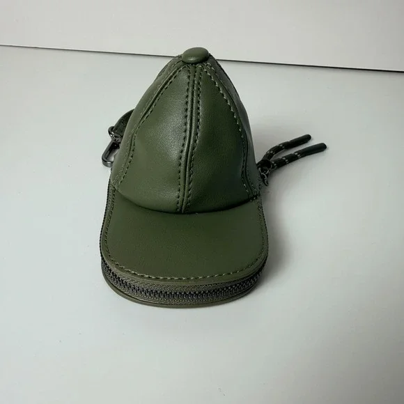 Steve‎ Madden Green Faux Leather Baseball Cap Coin Purse Keychain Bag