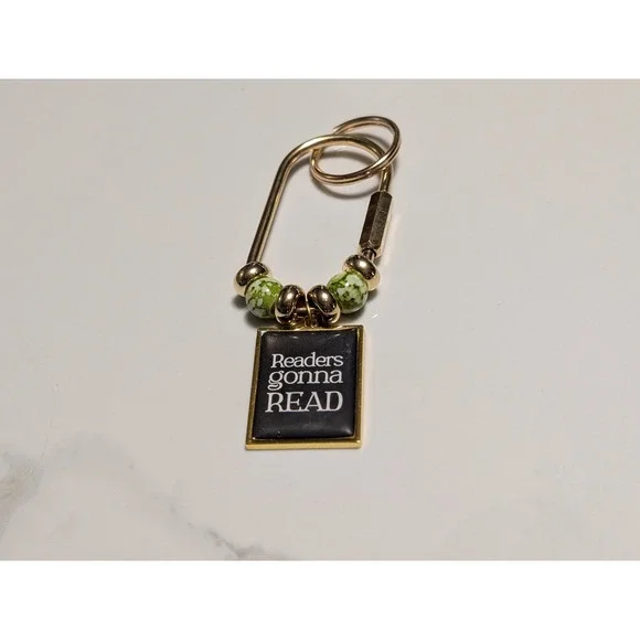Handmade Readers Gonna Read Purse Charm Keychain Green Gold Tone Book Lover Gift