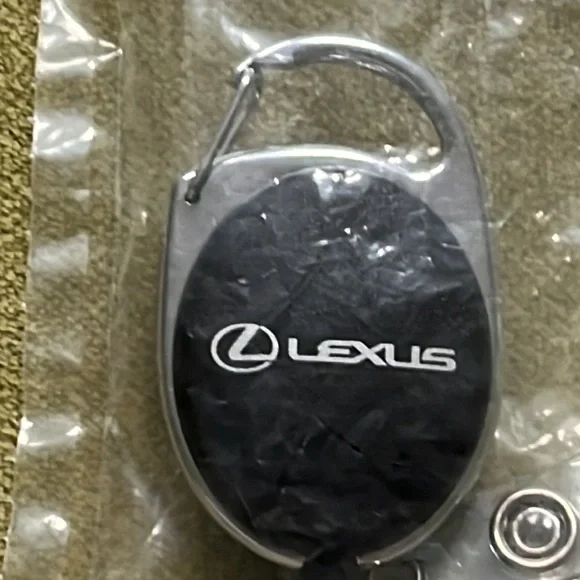 NEW Oval Lexus Key Chain Black & Silver with slide clip & snap clip