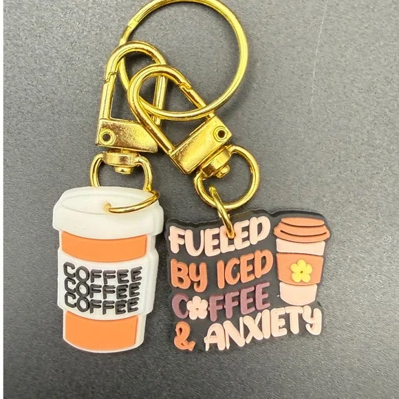 Coffee Anxiety Keychain Iced Coffee Cup Charm Funny Gift‎