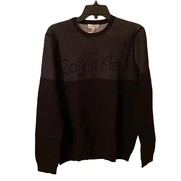 Calvin Klein Black Logo Crewneck Pullover‎ Slim Fit Sweater Mens Size M