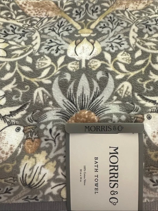 1 pc Morris & Co. Strawberry Thief Gray Floral Bath Towel