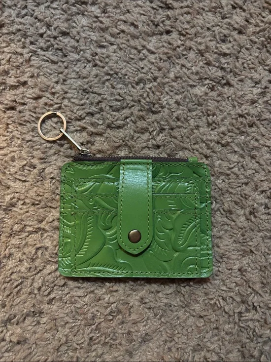 Patricia Nash Green Embossed Leather Key & Card Holder