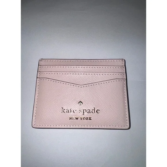 Kate Spade New York Saffiano Leather Card Holder Heart Studs Pink Light Purple