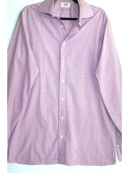 Decaro Men’s Pink Check Dress Shirt Long Sleeve Button Front Business Casual L