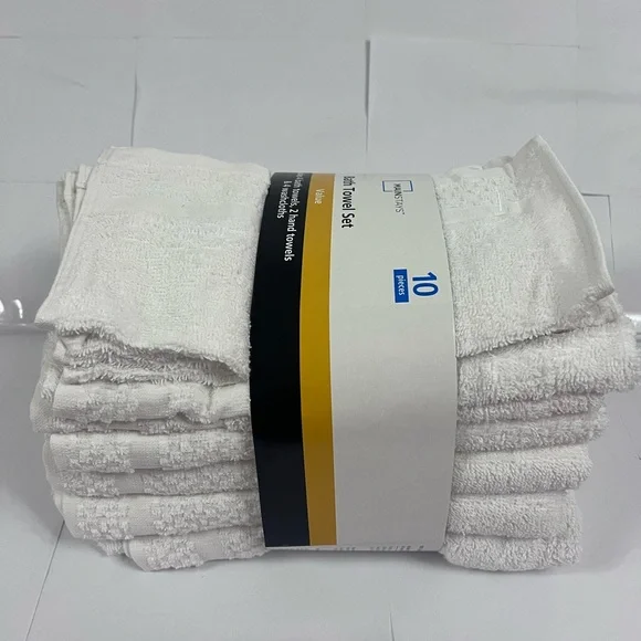 Mainstays White Towel Set 100% Cotton 10 Pieces