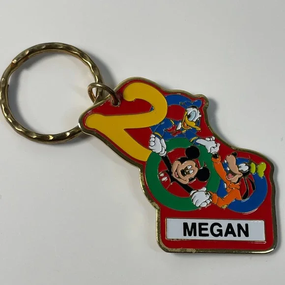 Disney World Keychain Vintage Megan Mickey Donald Goofy Celebrate Blue