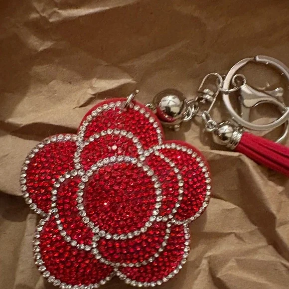 Red‎ Crystal Flower Keychain bagcharm/keychain