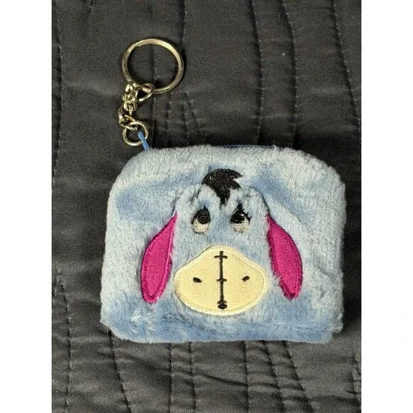Disney Eeyore Plush Coin Purse Keychain Mini Zip Pouch Blue Winnie the Pooh