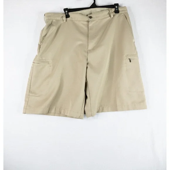 IZOD‎ Golf Shorts Mens 36 Tan Excellent Classic Fit Khaki Cargo Zipper Pocket