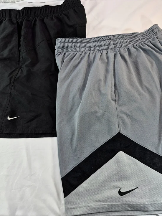 Nike Athletic Shorts Bundle - Black Dri-FIT Running Shorts & Gray Chevron Basket