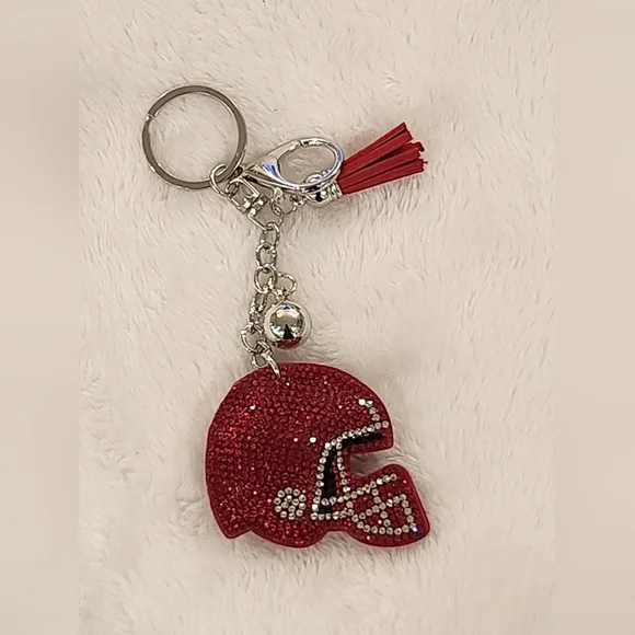 Red Rhinestone Football Helmet Keychain Bag Charm