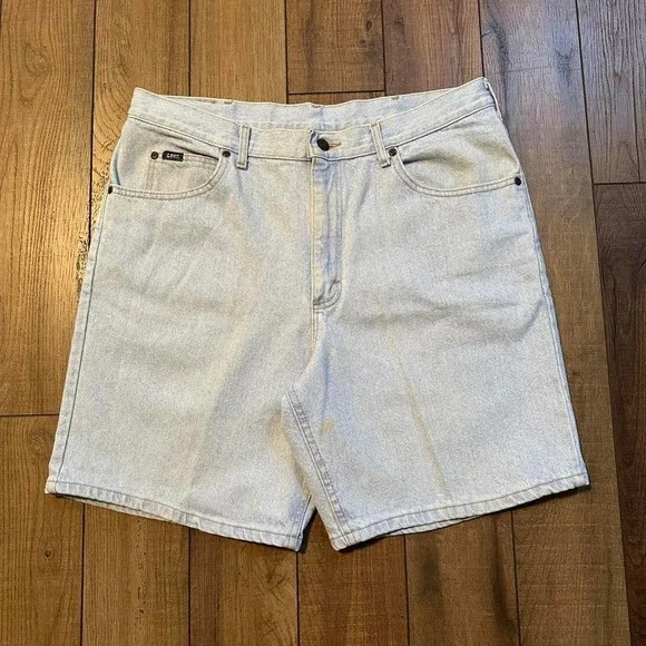 Vintage Lee Denim Jean Shorts Men's Size 38 Made‎ In USA Light Wash Jorts
