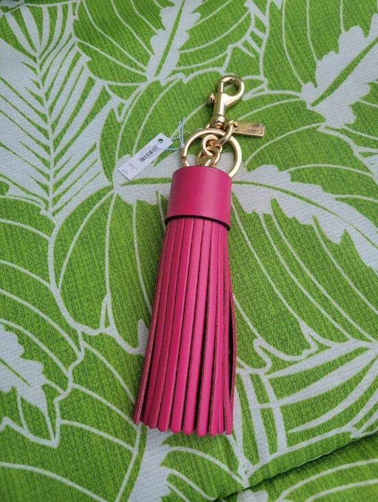 NWT Coach Pink Leather Tassel Keychain/Bag Charm with Gold Hardware