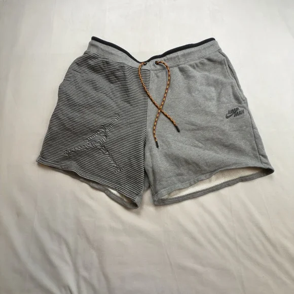 Nike Jordan Jumpman Short Mens XL Gray Black Stripe Fleece Drawstring DJ0186-091